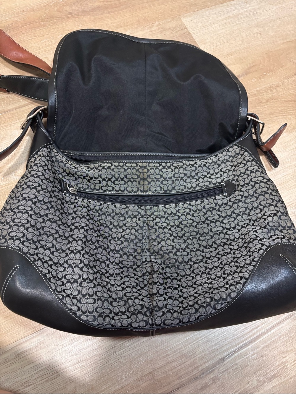 COACH Signature Black Grey Jacquard & Leather Crossbody Saddle Bag - Picture 6 of 14